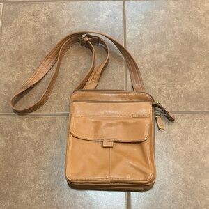Fossil Tan Leather Messenger Crossbody Bag